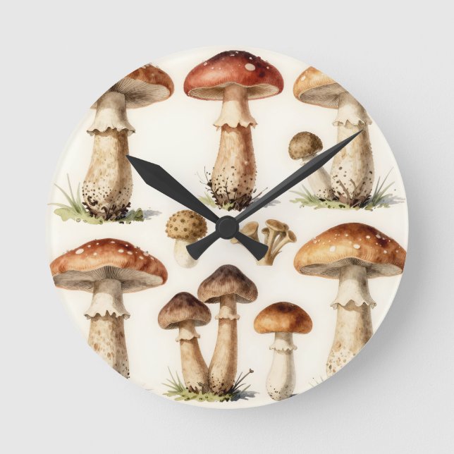 Vintage Mushroom Toadstool Botanical Fungi  Round Clock (Front)