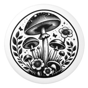 Vintage Mushrooms and Flowers Ceramic Knob