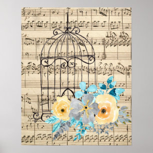 Vintage Music and Birdcage Poster