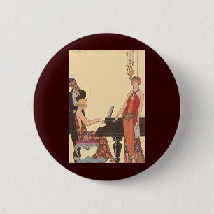 Vintage Music, Art Deco Pianist Musician Singer 6 Cm Round Badge