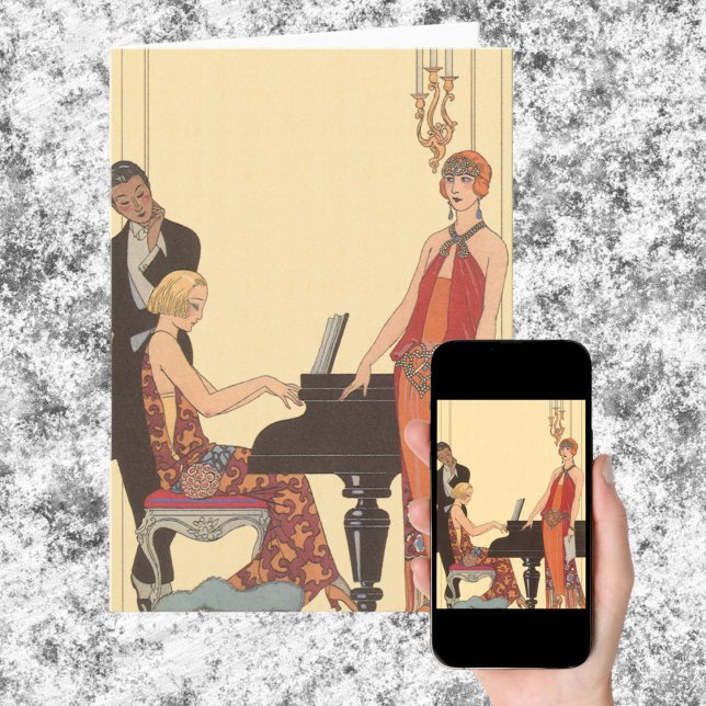 Vintage Music, Art Deco Pianist Musician Singer Card (Creator Uploaded)