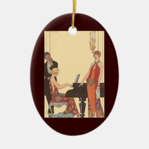 Vintage Music, Art Deco Pianist Musician Singer Ceramic Ornament