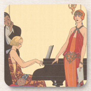 Vintage Music, Art Deco Pianist Musician Singer Coaster