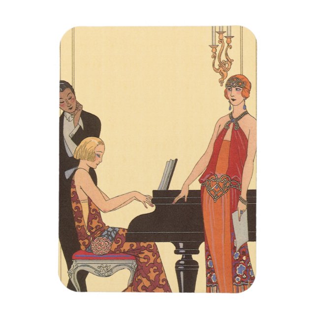 Vintage Music, Art Deco Pianist Musician Singer Magnet (Vertical)