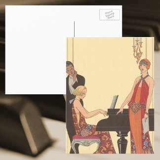 Vintage Music, Art Deco Pianist Musician Singer Postcard