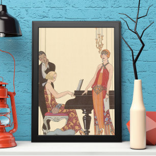 Vintage Music, Art Deco Pianist Musician Singer Poster