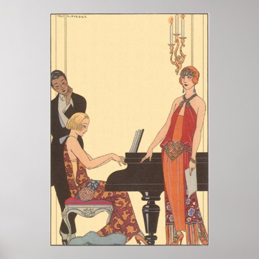 Vintage Music, Art Deco Pianist Musician Singer Poster 