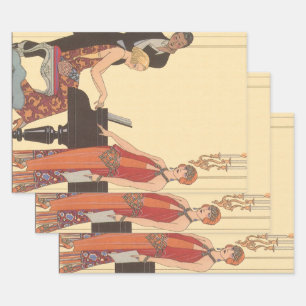 Vintage Music, Art Deco Pianist Musician Singer Wrapping Paper Sheet