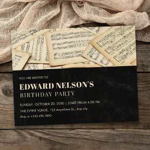 Vintage music birthday invitation