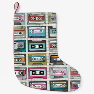 Vintage music cassette design small christmas stocking