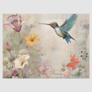 Vintage Music Floral French Hummingbird Art  Tissue Paper