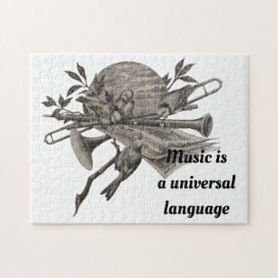 Vintage Music Lovers Etching Musical Instruments Jigsaw Puzzle