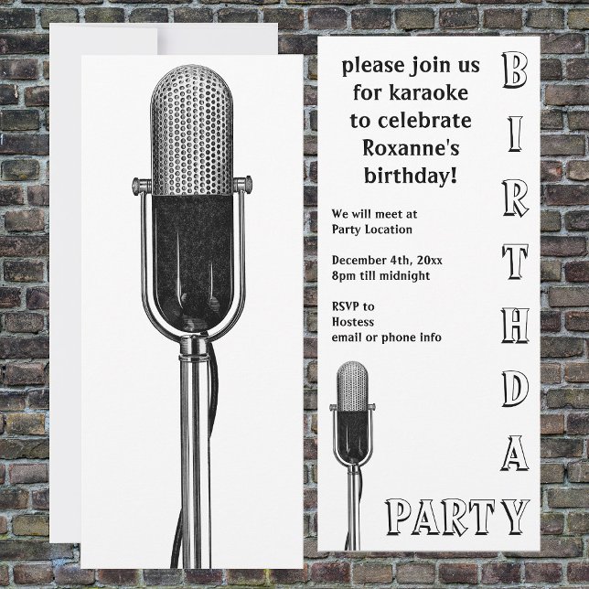 Vintage Music, Microphone Karaoke Birthday Party Invitation (Creator Uploaded)