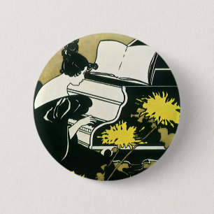 Vintage Music, Miss Traumerei Playing Piano, Reed 6 Cm Round Badge