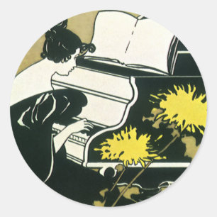 Vintage Music, Miss Traumerei Playing Piano, Reed Classic Round Sticker