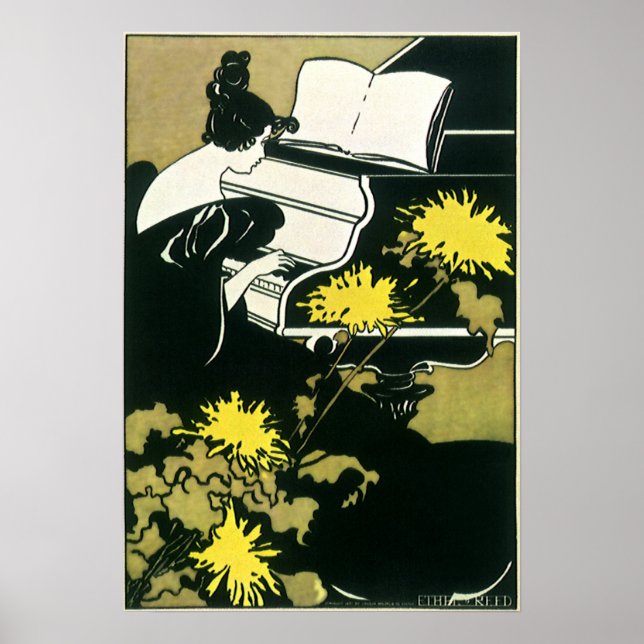 Vintage Music, Miss Traumerei Playing Piano, Reed Poster (Front)