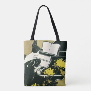 Vintage Music, Miss Traumerei Playing Piano, Reed Tote Bag