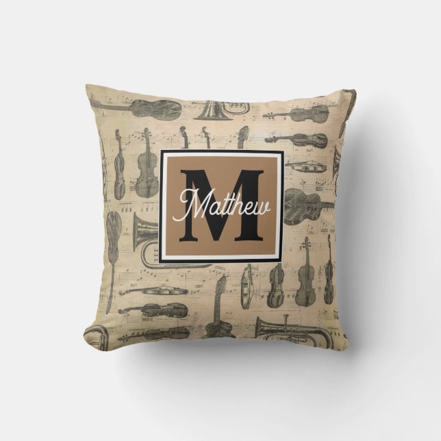 Vintage Music note Musician Monogram    Cushion (Front)