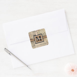 Vintage Music note Musician Monogram Square Sticker
