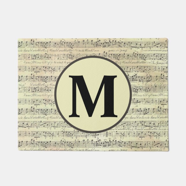 Vintage music Note Pattern Musician Monogram Doormat (Front)