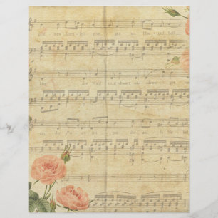 Vintage Music Notes Floral Aged Scrapbook Paper