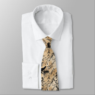 Vintage Music Notes & Instruments Seamless Sepia Tie