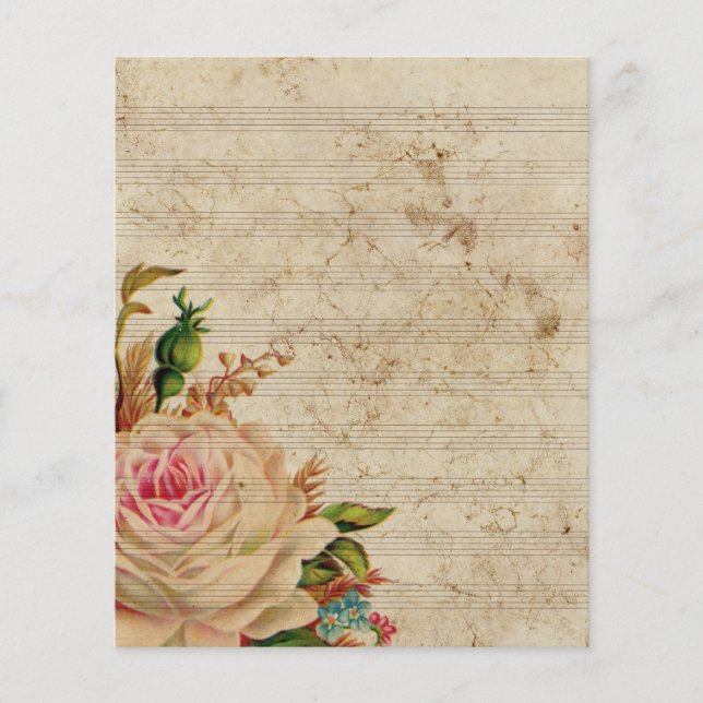 Vintage music notes with rose flower (Front)