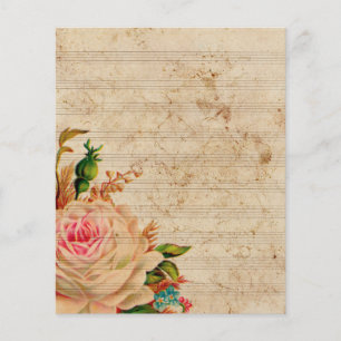 Vintage music notes with rose flower