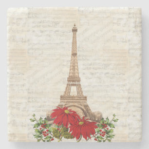 Vintage Music Paris Christmas Stone Coaster