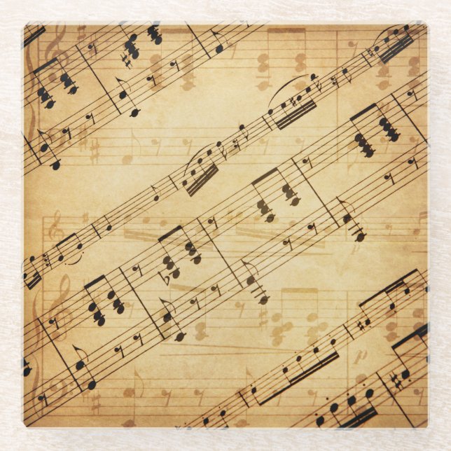 Vintage Music Partiture Glass Coaster (Front)