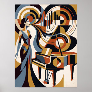 Vintage Music Pianist Art Deco Poster