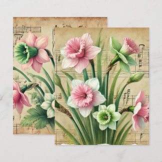Vintage Music Pink & Green Daffodils Scrapbook