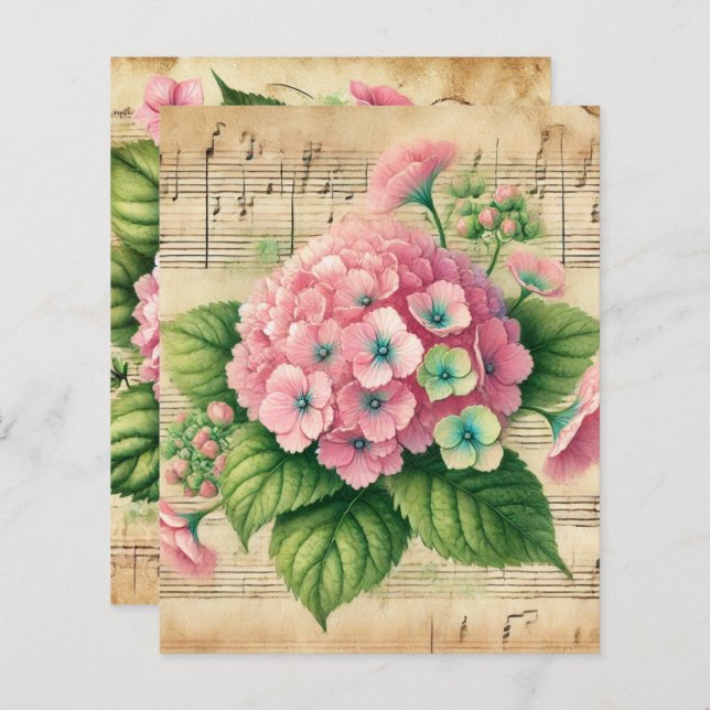 Vintage Music Pink & Green Hydrangea Scrapbook (Front/Back)