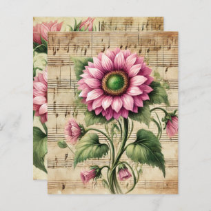 Vintage Music Pink & Green Sunflowers Scrapbook