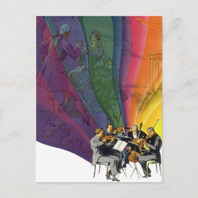 Vintage Music Rainbow, Victorian Couple Dancing Postcard (Front)