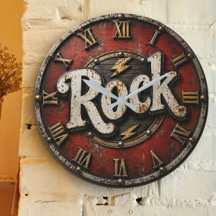 Vintage Music Rock & Roll Guitar Studio Music Lve Large Clock