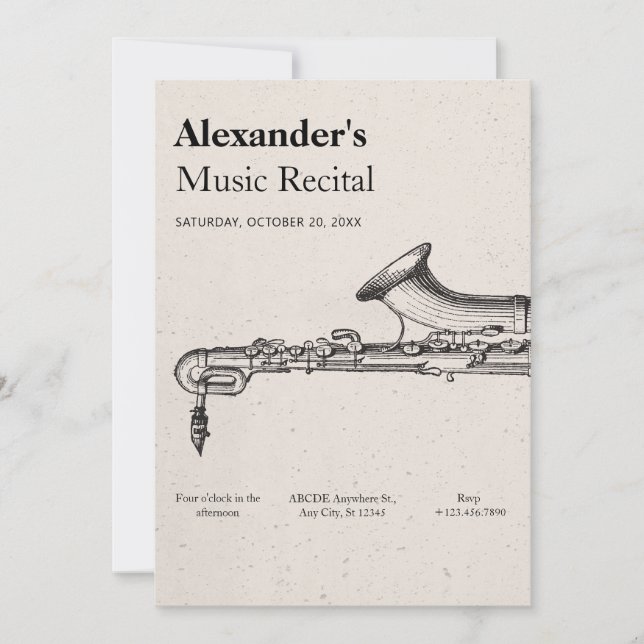 Vintage Music Saxophone  Invitation (Front)