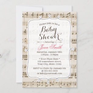Vintage Music Sheet Baby Shower Invitations