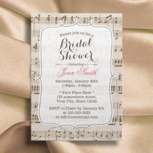 Vintage Music Sheet Bridal Shower Invitations