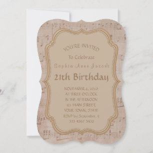 Vintage Music Sheet Gold 21th Birthday Party Invitation