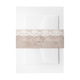 Vintage Music Sheet & Lace Wedding Invitation Belly Band