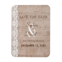 Vintage Music Sheet & Lace Wedding SAVE THE DATE