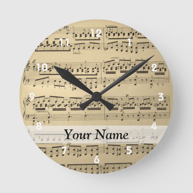 Vintage Music Sheet Round Clock (Front)