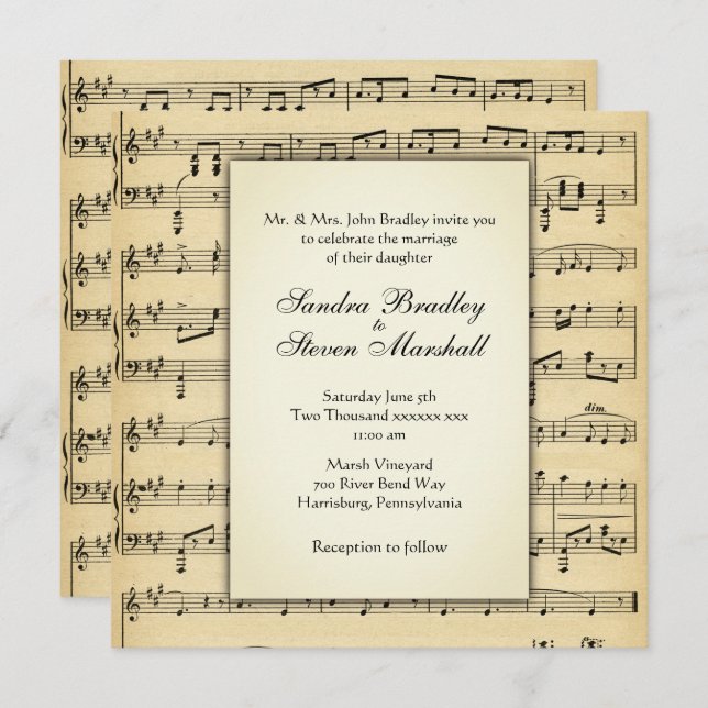 Vintage Music Sheet Wedding Invitation (Front/Back)