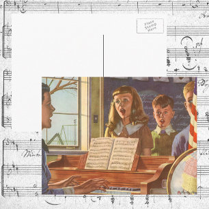 Vintage Music Teacher Teaching Students to Sing Postcard