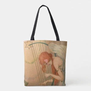 Vintage Music Victorian Angel Musicians Flute Harp Tote Bag