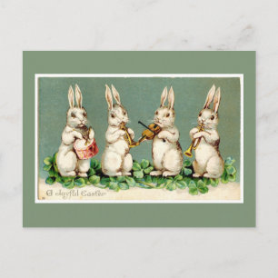 Vintage Musical Easter Bunnies Green Postcard