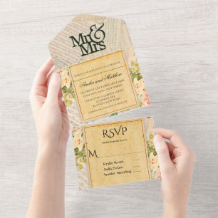 Vintage Musical Floral Wedding All In One Invitation