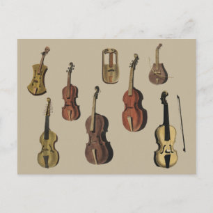 Vintage musical instruments violins postcard