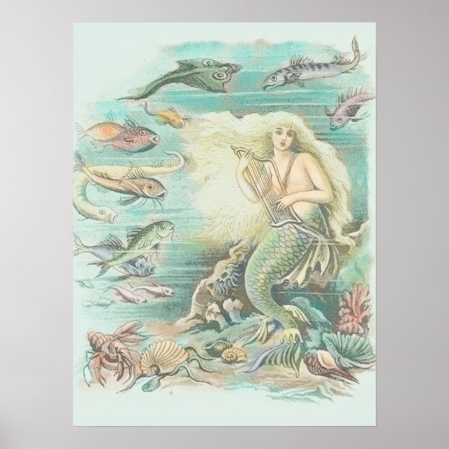 Vintage Musical Mermaid Under The Sea Party  Poster (Front)